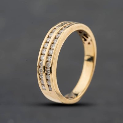 Second Hand Yellow Gold Brilliant Cut Diamond Channel Set Two Row Ring 41483023