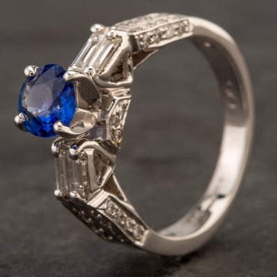 Second Hand 14ct White Gold Sapphire & 0.60ct Diamond Ring 4232019