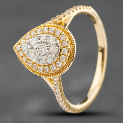 Second Hand 14ct Yellow Gold 0.50ct Brilliant Cut Diamond Pear Shaped Cluster Ring 43091004