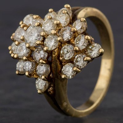 Second Hand 9ct Yellow Gold Brilliant Cut Diamond Multi Row Spray Cluster Ring 4312032