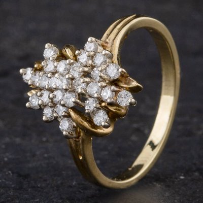 Second Hand 14ct Yellow Gold Brilliant Cut Spikey Diamond 17 Stone Cluster Ring 4312102
