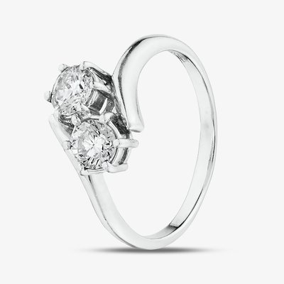 Second Hand Platinum 0.88ct Brilliant Cut Diamond Cross Over Two Stone Ring 43121296