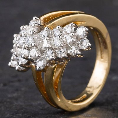 Second Hand 14ct Yellow Gold 1.50ct Brilliant Cut Diamond Multi Stone Cluster Ring 4312168