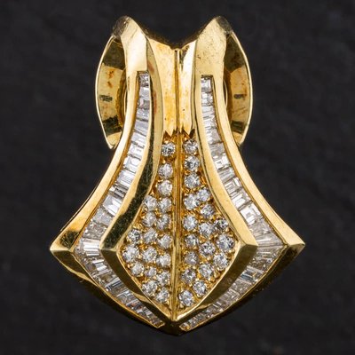 Second Hand 14ct Yellow Gold 2.16ct Diamond Slider Baguette & Brilliant Cut Loose Pendant 4314056