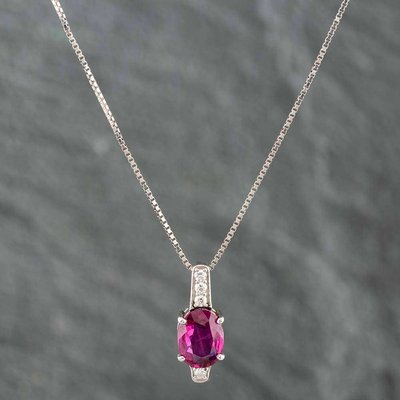 Second Hand Platinum Ruby & Brilliant Cut Diamond Oval Pendant & 16-18 Inch Box Chain 43141003