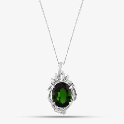 Second Hand Platinum 10.86ct Green Tourmaline & 0.17ct Brilliant Cut Diamond Large Oval Pendant & 18 Inch Curb Chain 43141049