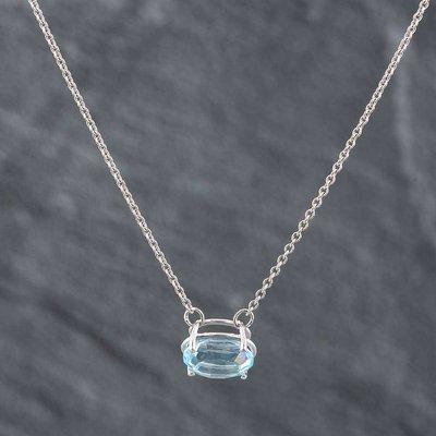 Second Hand 14ct White Gold 3.50ct Oval Cut Blue Topaz Pendant & 16 Inch Belcher Chain 43141102