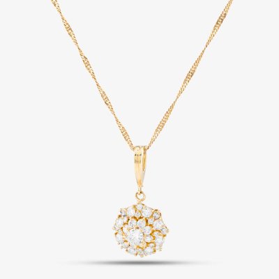 Second Hand 18ct Yellow Gold 1.52ct Brilliant Cut Diamond Multi Tier Cluster Pendant & 24 Inch Curb Chain 43141142