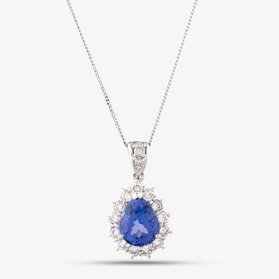 Second Hand Platinum 2.84ct Tanzanite & 0.65ct Brilliant Cut Diamond Tear Drop Pendant & 16 Inch Curb Chain 43141253