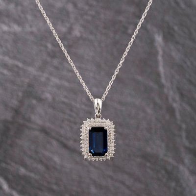 Second Hand Platinum 4.73ct Sapphire & 1.05ct Brilliant Cut Diamond Emerald Cut Pendant & 16 Inch Prince Of Wales Chain 43141345