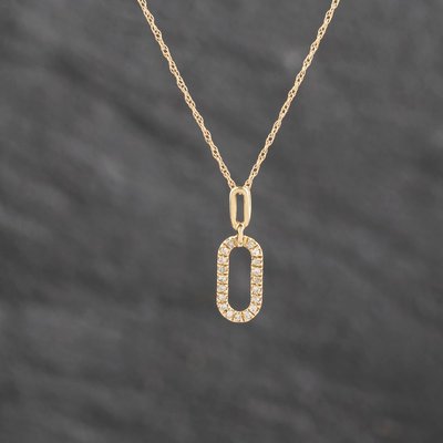Second Hand 14ct Yellow Gold 0.08ct Brilliant Cut Diamond Loop Gemstone Pendant & 18 Inch Prince Of Wales Chain 43141351