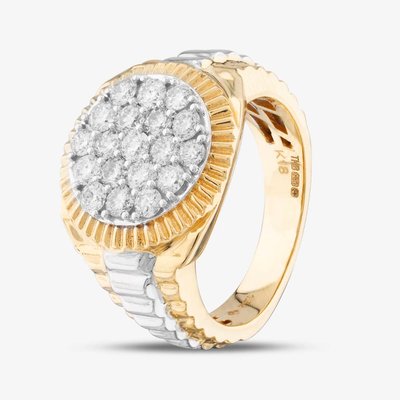 Second Hand 18ct Two Colour Gold 1.52ct Brilliant Cut Diamond Round Pave Set Gents Signet Ring 43151009