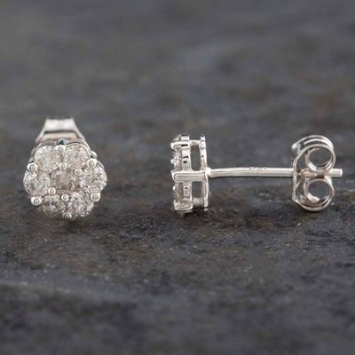 Second Hand 9ct White Gold 0.50ct Brilliant Cut Diamond Flower Cluster Stud Earrings 43170101