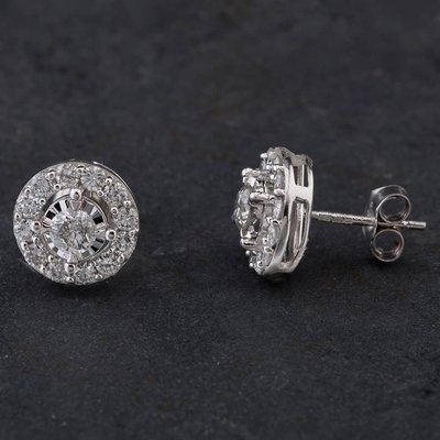 Second Hand 9ct White Gold 1.00ct Brilliant Cut Diamond Round Cluster Stud Earrings 4317098