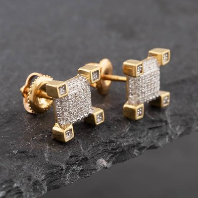 Second Hand 9ct Two Colour Gold Single Cut Diamond Pave Square Stud Earrings 43171015