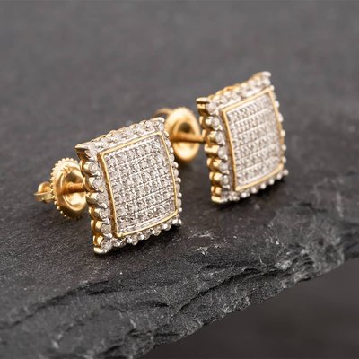 Second Hand 9ct Two Colour Gold Single Cut Diamond Pave Square Stud Earrings 43171027