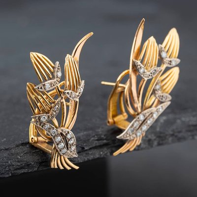 Second Hand Vintage Rose Gold Diamond Set Flower Stud Earrings 43171182