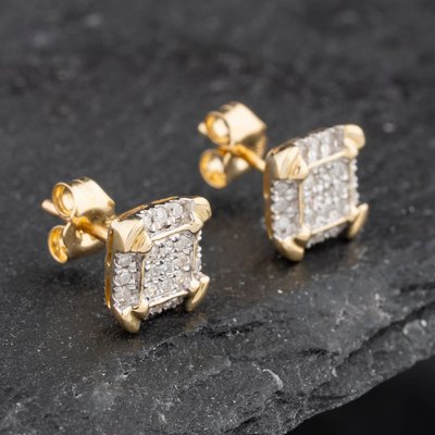 Second Hand 9ct Yellow Gold 0.25ct Diamond Square Cluster Stud Earrings 43171214