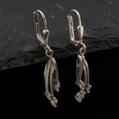 Second Hand 9ct White Gold Cubic Zirconia Three Stone 33.5mm Dropper Earrings 43171384