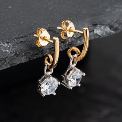 Second Hand 9ct Two Colour Gold 20mm Cubic Zirconia Set Dropper Earrings