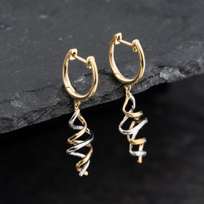 Second Hand 9ct Two Colour Gold 33.5mm Twisted Dropper Earrings