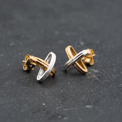 Second Hand 9ct Two Colour Gold 8.5mm Stud Earrings