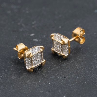 Second Hand 9ct Two Colour Gold 0.25ct Brilliant Cut Diamond Square Cluster Stud Earrings 43171450