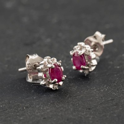 Second Hand 9ct White Gold 0.20ct Ruby & 0.06ct Diamond Oval 6.6mm Stud Earrings 43171463