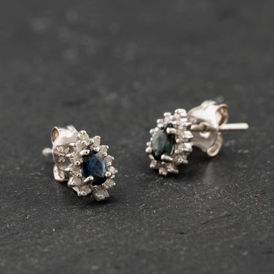 Second Hand 9ct White Gold 0.76ct Sapphire & 0.19ct Diamond Pear Shaped 6.8mm Stud Earrings 43171472