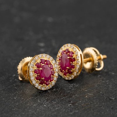 Second Hand 14ct Yellow Gold 70ct Ruby & 0.25ct Brilliant Cut Diamond Oval 9mm Stud Earrings 43171503