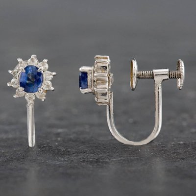 Second Hand Platinum Certificated Sapphire Oval Screw Fitting Stud Earrings 4317187
