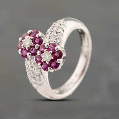 Second Hand Platinum 0.98ct Ruby & 0.65ct Diamond Double Cluster Cluster Ring 43351064