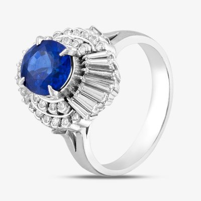 Second Hand Platinum 2.01ct Sapphire & 0.93ct Diamond Oval Cluster Ring 43361127