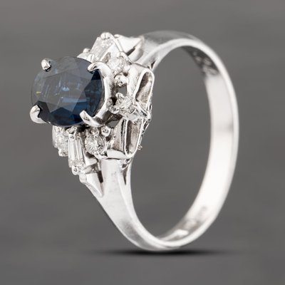 Second Hand Platinum 1.24ct Sapphire & 0.22ct Diamond Oval Cluster Ring 43361154