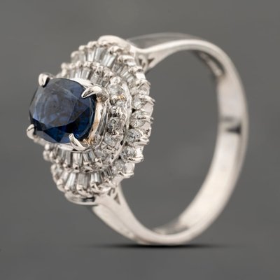 Second Hand Platinum 1.22ct Sapphire & 0.56ct Diamond Oval Cluster Ring 43361188