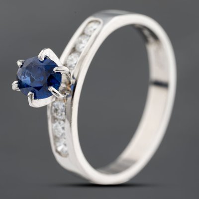 Second Hand Platinum Sapphire & 0.30ct Brilliant Cut Diamond Dress Ring 43361196