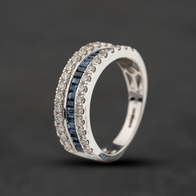 Second Hand 9ct White Gold Sapphire & Diamond Three Row Half Eternity Ring 43361216