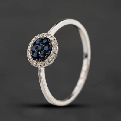 Second Hand 9ct White Gold Sapphire & Diamond Round Cluster Ring 43361219