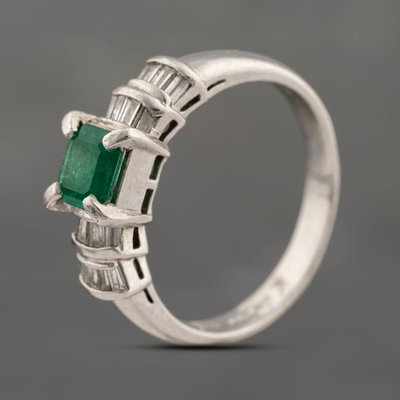 Second Hand Platinum 0.38ct Emerald & 0.23ct Baguette Cut Diamond Dress Ring 43371071