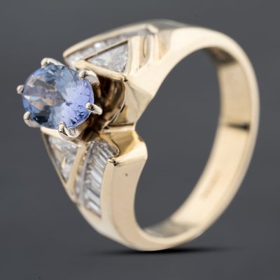Second Hand 14ct Yellow Gold Tanzanite & 0.70ct Diamond Cluster Ring 43411031