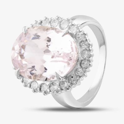 Second Hand Platinum 11.57ct Kunzite & 1.02ct Brilliant Cut Diamond Large Oval Cluster Ring 43501002