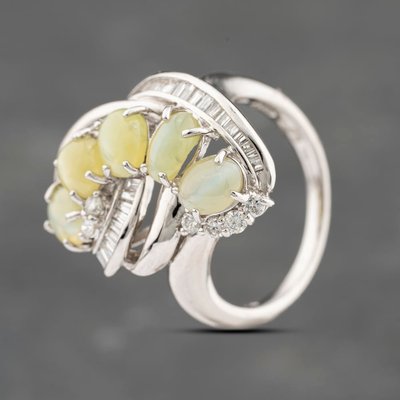Second Hand Platinum 4.66ct Chrysoberyl Cats Eye & 0.64ct Diamond Fancy Cluster Ring 43511006