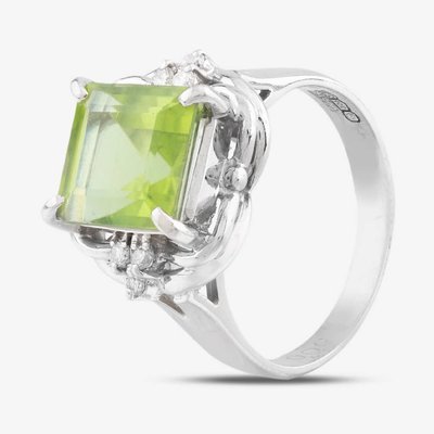 Second Hand Platinum 4.12ct Peridot & 0.09ct Brilliant Cut Diamond Dress Ring 4354013