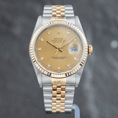 Second Hand Rolex Mens Datejust Gold Dial Two Colour Bracelet Watch 16233
