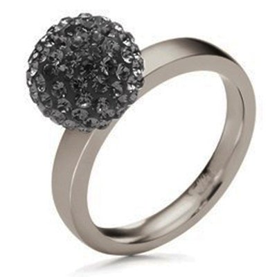 Folli Follie Silver Plated Black Crystal Ball Ring