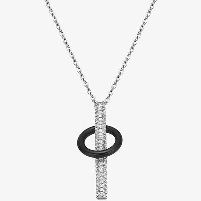 Silver Cubic Zirconia Circular Onyx Pendant