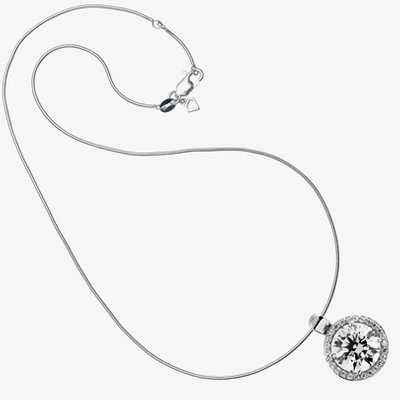 Silver Round Clear Cubic Zirconia Cluster Pendant