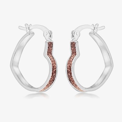 Sterling Silver Rose Stardust Heart Hoop Earrings