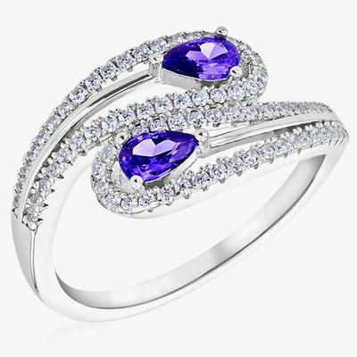 Sterling Silver Two-Colour Crystal Crossover Ring (L) 8.84.9979 L