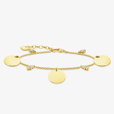 Gold Plated Three Discs Cubic Zirconia Charm Bracelet A1962-414-39-L19V